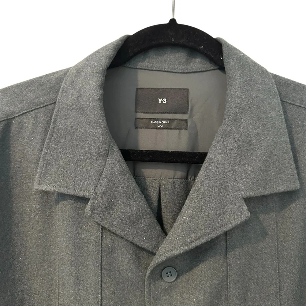 Y-3 Adidas Utilitarian Charcoal Gray Green Button-Up flannel Shirt Jacket